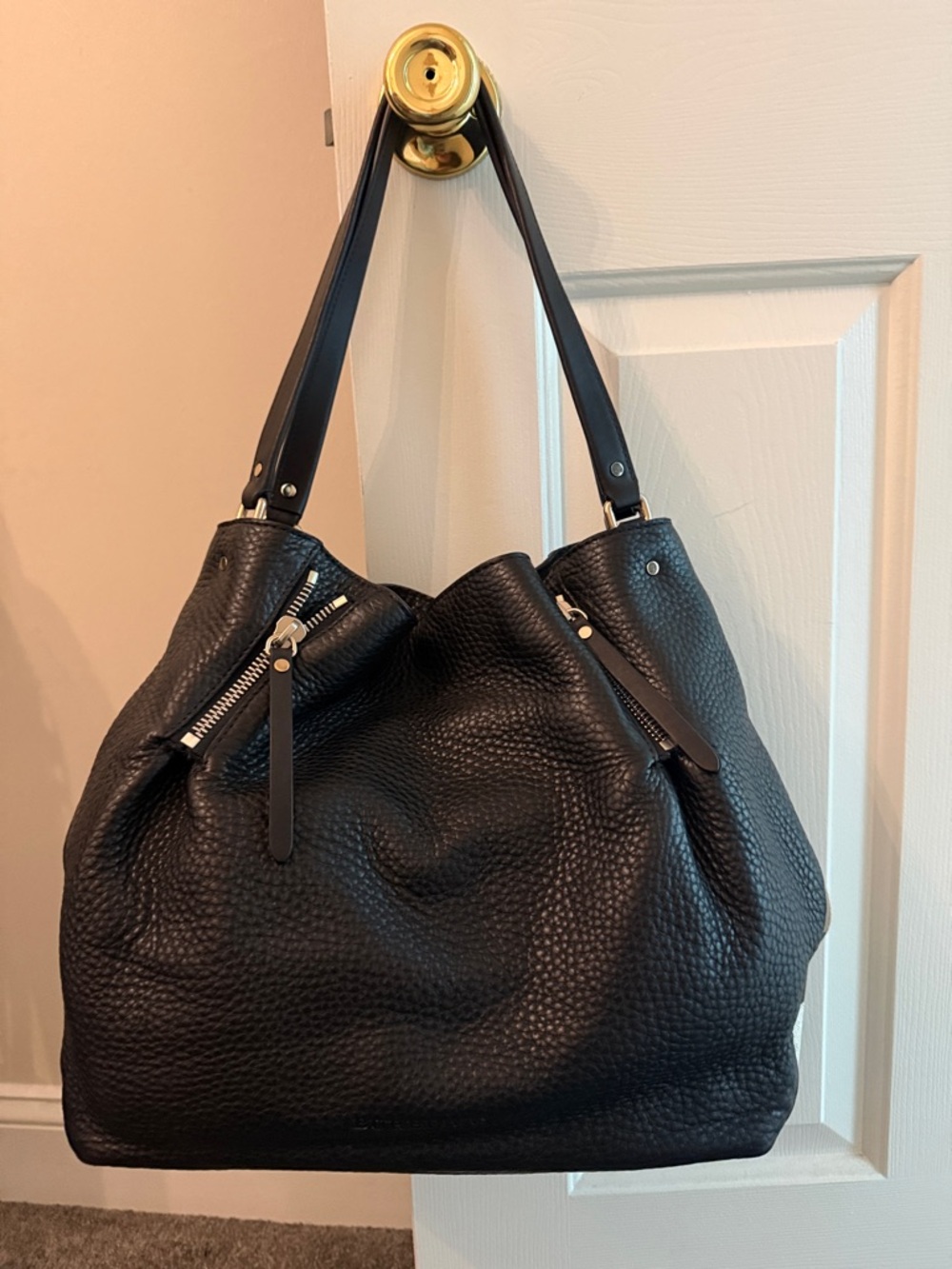 Burberry Medium Maidstone Black Grain Leather check canvas tote bag